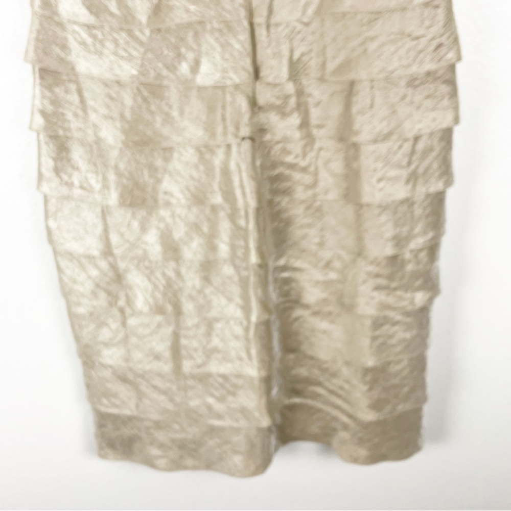ADRIANNA PAPELL Champagne Gold Tiered Ruffle V-Neck Cap Sleeves Dress Size 16W - Picture 8 of 10